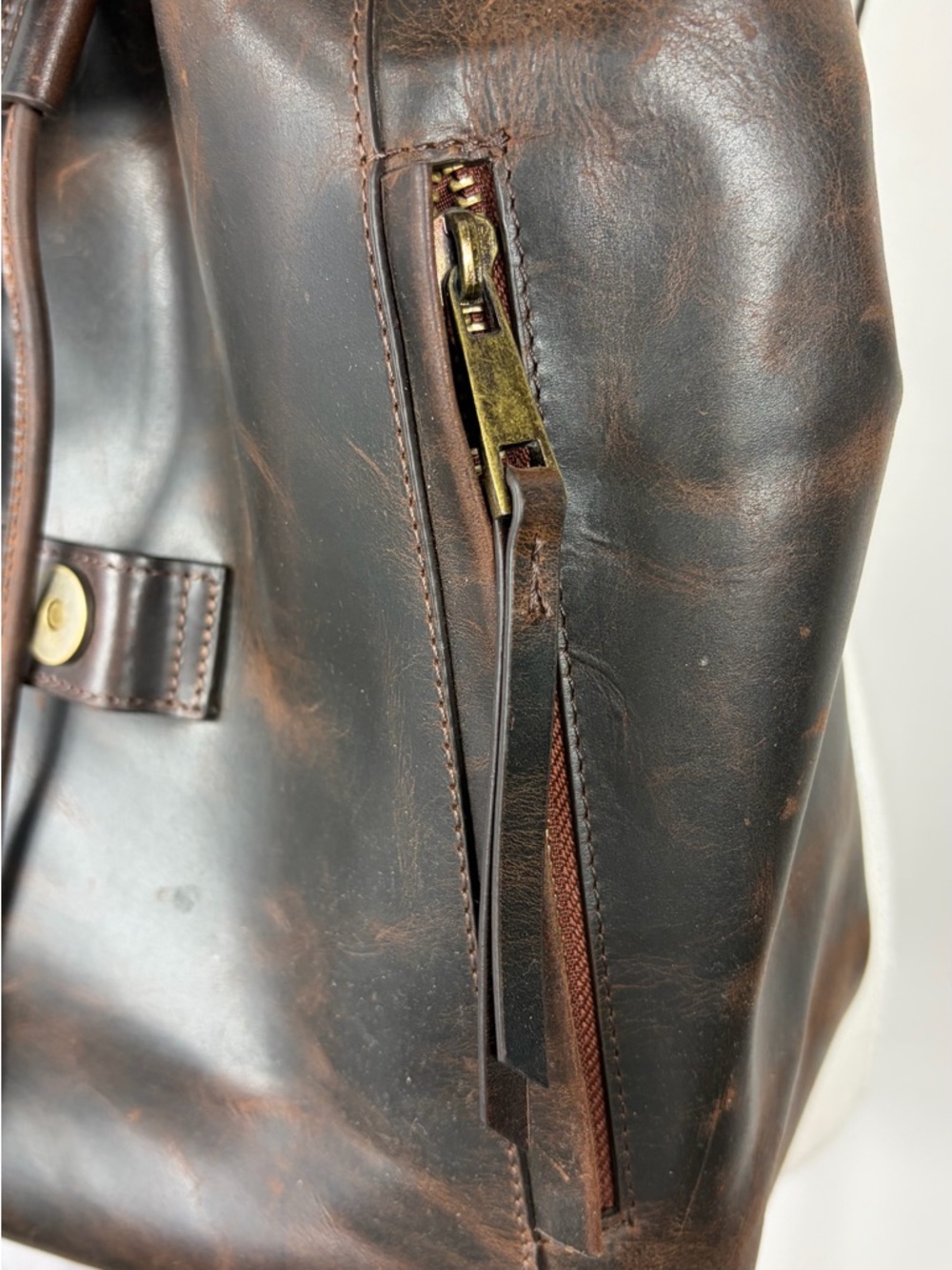 Rachel Roy Distressed Leather Drawstring Backpack Tote - Dark Brown - Picture 5 of 11